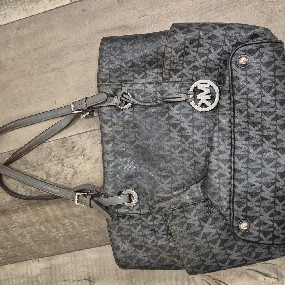 MK Michael Kors Signature Monogram Tote Bag Charcoal Gray - Picture 6 of 6